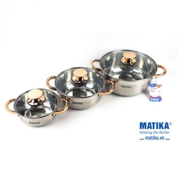 BỘ NỒI INOX 3 chiếc 5 ĐÁY MATIKA MTK-C5