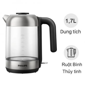 Bình đun siêu tốc thủy tinh PHILIPS 1.7 lít HD9339 /80- Hàng Chính Hãng