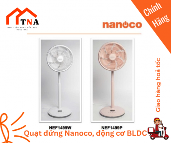 Quạt đứng động cơ BLDC có remote 14inch, 7 cánh, màu hồng/trắng Nanoco model NEF1499